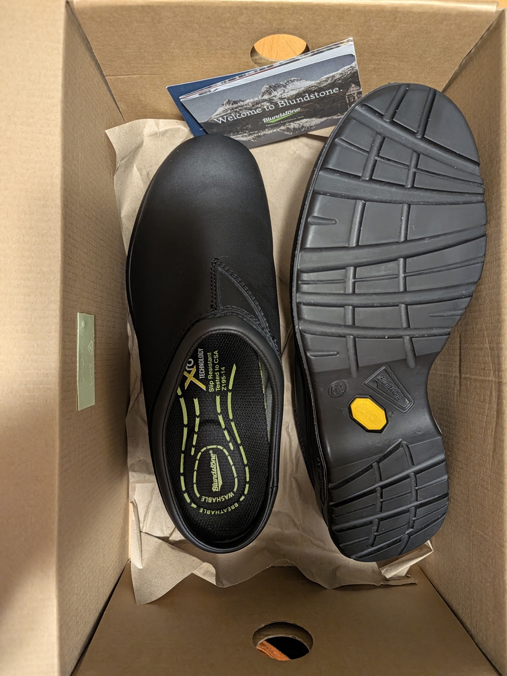 Blundstone Black Slip-On Work Loafers with Lime Insole Detail